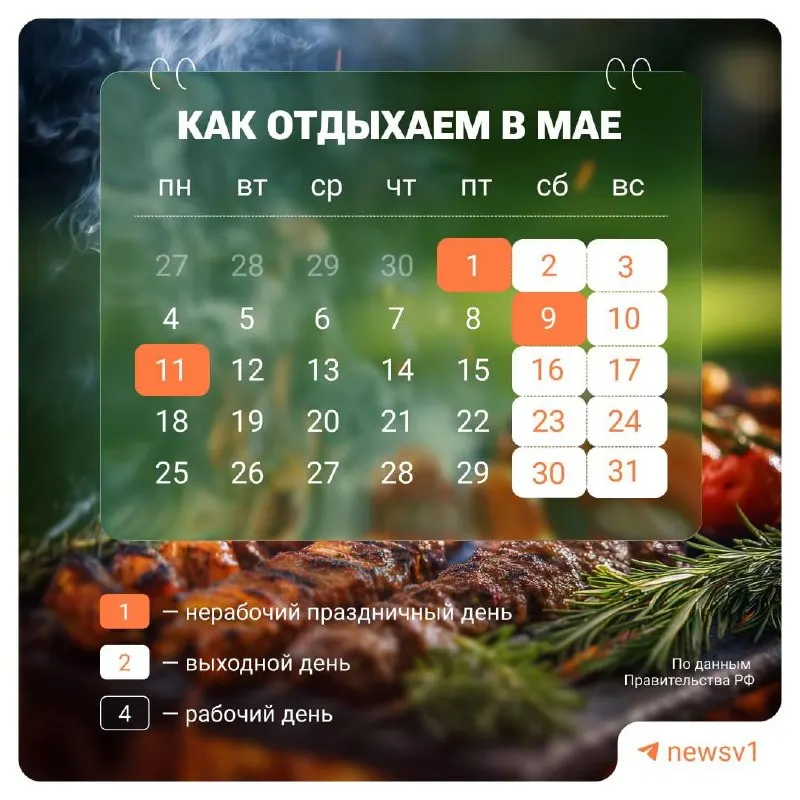 9–11 мая объявлены официальными нерабочими днями, посвящёнными празднованию Дня Победы.
