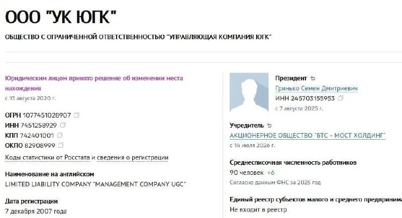 Управляющая компания холдинга официально перешла к АО «БТС‑Мост Холдинг» Руслана Байсарова. Пакет в 67,2% продали за 93,16 млрд руб., после сделки холдинг переименовали в ГК «БТС‑Золото».