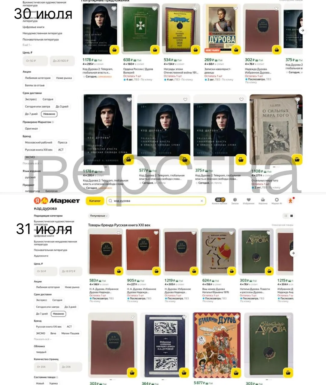 Книги из серии «Код Дурова» стали исчезать с популярных площадок и у ритейлеров на фоне мер регуляторов: часть изданий недоступна, проверяются товары, связанные с основателем Telegram.